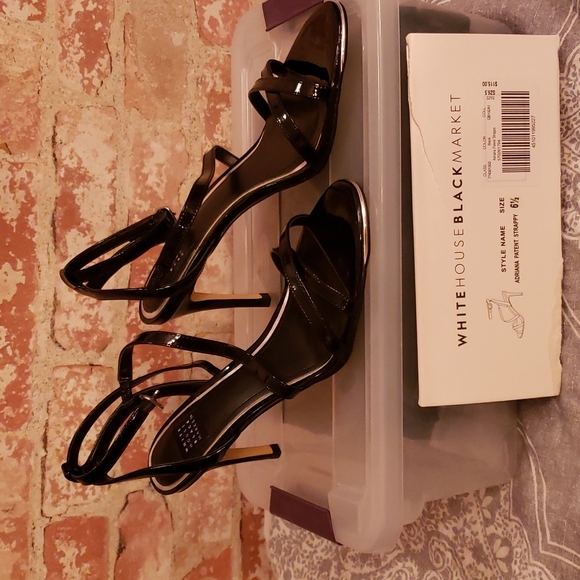 WHBM New Strappy black patent heels in Black size 6.5 - Picture 1 of 7